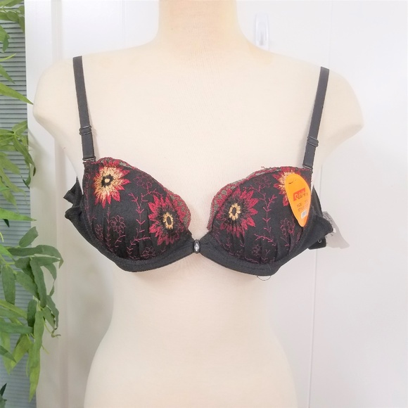 Black Bra with Red Embroidery 32B new - Picture 1 of 3